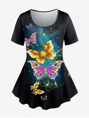 Plus Size Short Sleeve Butterfly Print T-shirt