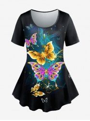 T-shirt à Imprimé Papillon à Manches Courtes Grande Taille - Noir 5x | US 30-32