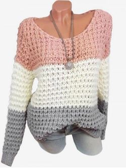 Plus Size Colorblock Chunky Sweater - LIGHT PINK - XL