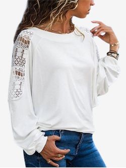 Plus Size Lace Panel Raglan Sleeve T-shirt - WHITE - 2XL