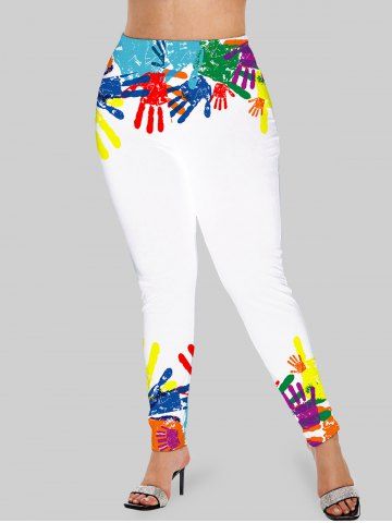 Plus Size Paint Hands Print Skinny Leggings