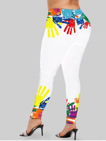 Plus Size Paint Hands Print Skinny Leggings