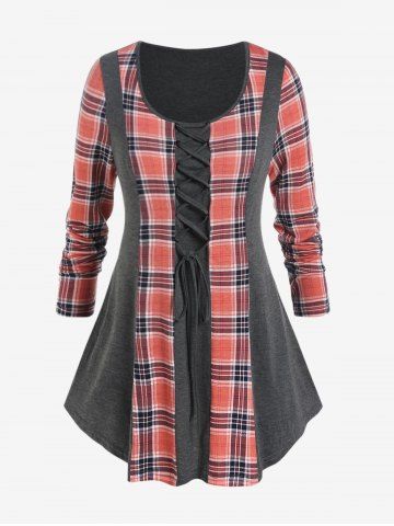Camiseta de Talla Extra de Encaje a Cuadros - GRAY - 1X | US 14-16
