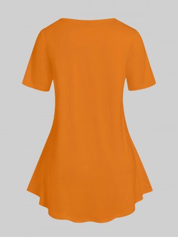 Plus Size Halloween Skeleton Cat Pumpkin Print Tee