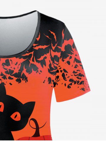 Plus Size Halloween Pumpkin Cat Bat Print Tee