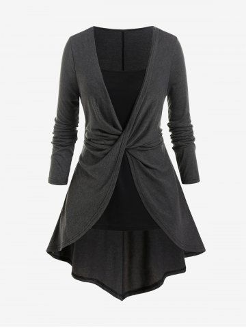 Plus Size Front Twist High Low 2 in 1 Top