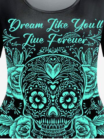 Gothic Short Sleeve Skull Rose Print Tee