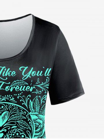 Gothic Short Sleeve Skull Rose Print Tee