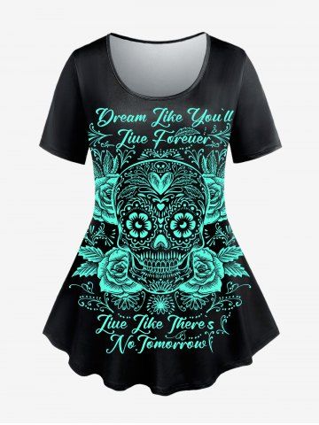 Gothic Short Sleeve Skull Rose Print Tee