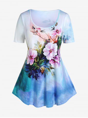 Plus Size Short Sleeve Floral Print Tee - MULTI-A - 4X | US 26-28