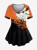 T-shirt D'Halloween à Imprimé Chauve-souris et Lune de Grande Taille - Orange Foncé 
