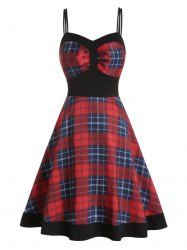 Plaid Print Empire Waist Dual Strap A Line Mini Casual Dress -  