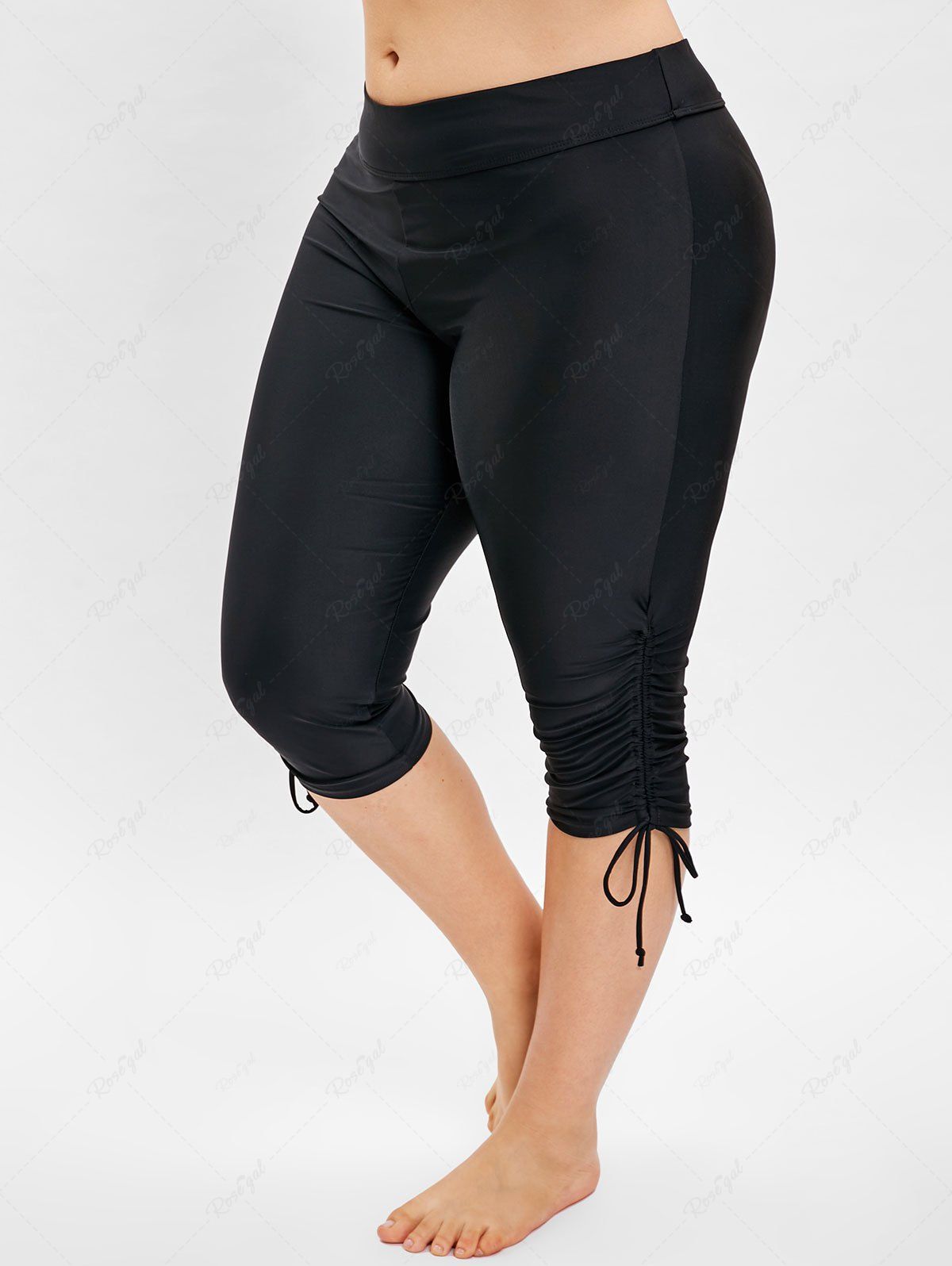 Latest Plus Size Cinched Ruched High Rise Swim Pants  