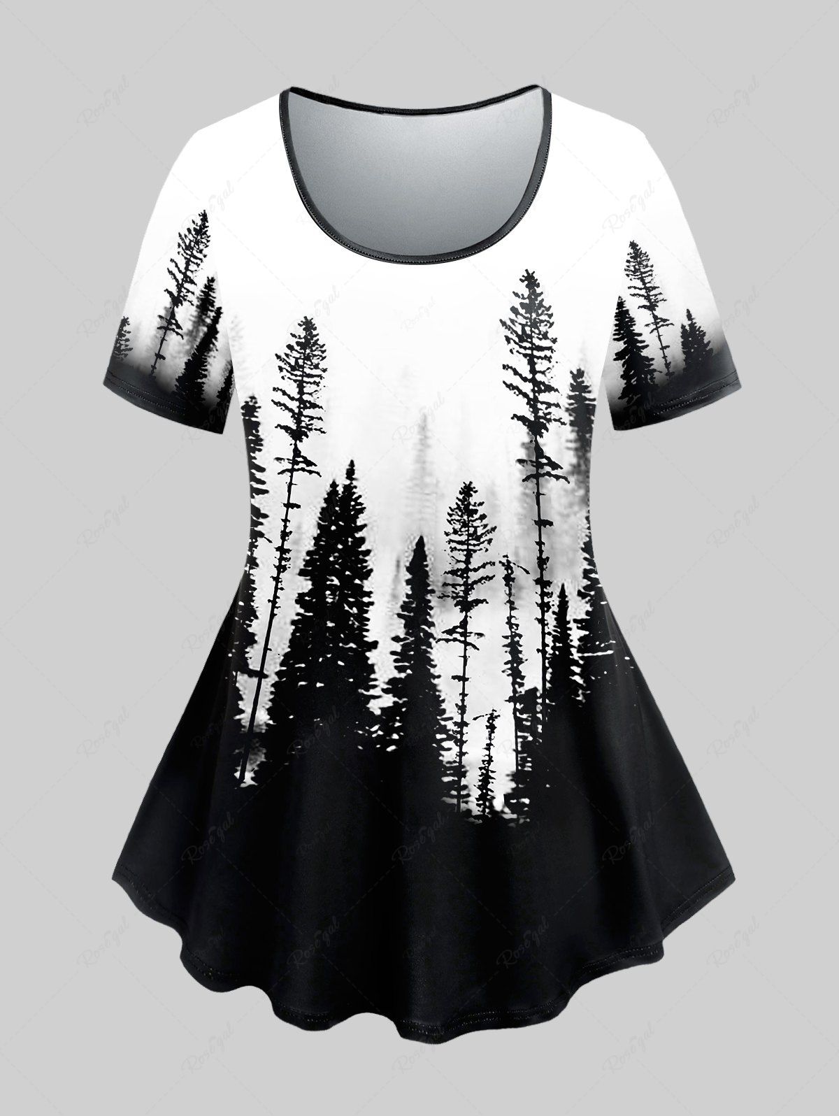 Fancy Plus Size Forests Printed Ombre Short Sleeves Tee  