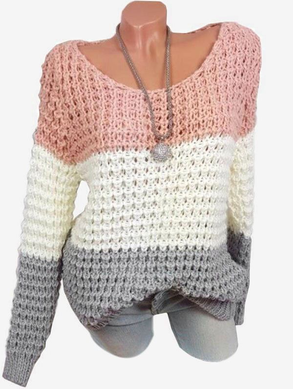 Best Plus Size Colorblock Chunky Sweater  