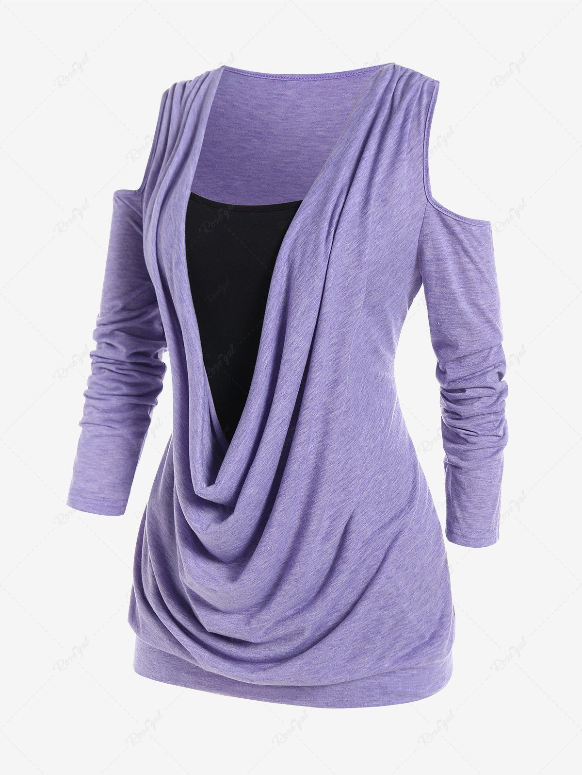 New Plus Size Cold Shoulder Cowl Front Tee  