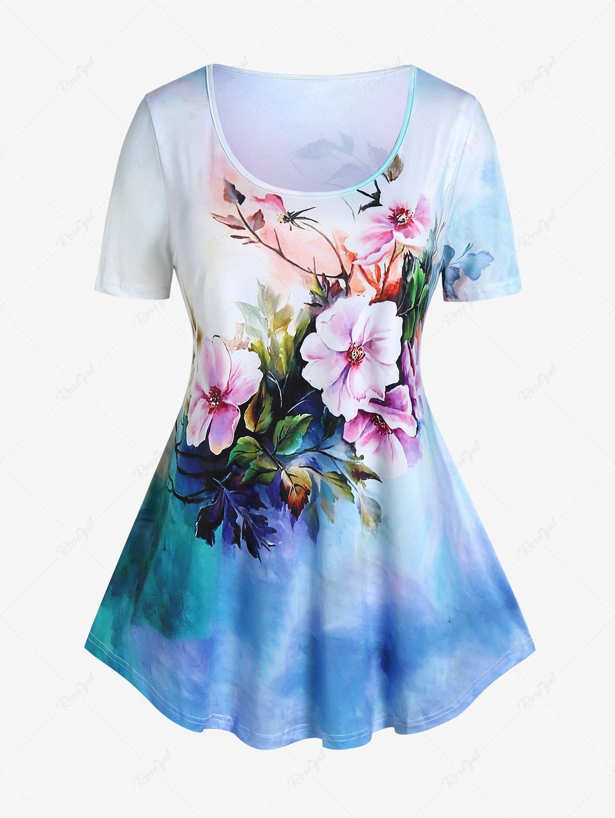 Buy Plus Size Short Sleeve Floral Print Tee  