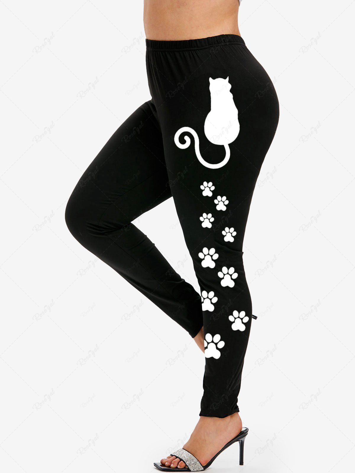 Outfits Plus Size Cat Paw Printed Skinny Leggings  