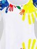T-shirt à Imprimé Peinture à Main et Arc-en-ciel de Grande Taille à Manches Courtes - Blanc 4X | US 26-28