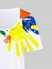 Plus Size Short Sleeve Rainbow Paint Hands Print T-shirt -  