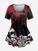 Gothic Bloody Skull Rose Print Tee and Gothic Bloody Skull Rose Print Leggings Outfit -  