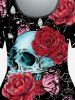 T-shirt à Imprimé Gothique Rose Crâne à Manches Courtes - Noir 2X | US 18-20