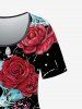 T-shirt à Imprimé Gothique Rose Crâne à Manches Courtes - Noir 2X | US 18-20