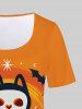 T-shirt D'Halloween à Imprimé Chat Citrouille Squelette Grande Taille - Orange 1X | US 14-16