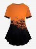 T-shirt D'Halloween à Imprimé Chauve-souris et Lune de Grande Taille - Orange Foncé 