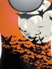 Plus Size Moon Bat Print Halloween T-shirt -  