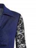 Flower Lace Panel Belted Turn Down Collar Button-up High Low Midi Vintage Dress -  