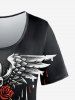 T-shirt à Imprimé Gothique Rose Crâne à Manches Courtes - Noir 2x | US 18-20