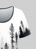 T-shirt Ombré à Imprimé Forêt de Grande Taille à Manches Courtes - Noir 1X | US 14-16