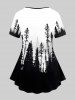 Plus Size Forests Printed Ombre Short Sleeves Tee -  