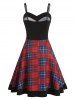 Plaid Print Empire Waist Dual Strap A Line Mini Casual Dress -  