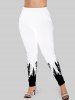 Plus Size Forest Tree Printed Two Tone Skinny Leggings -  
