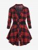 Plus Size Plaid Zipper Fly Long Sleeves Shirt and Solid Tank Top Set -  