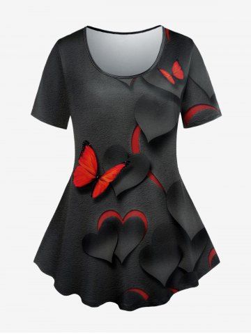 Plus Size 3D Butterfly Heart Print T-shirt - BLACK - 5X | US 30-32
