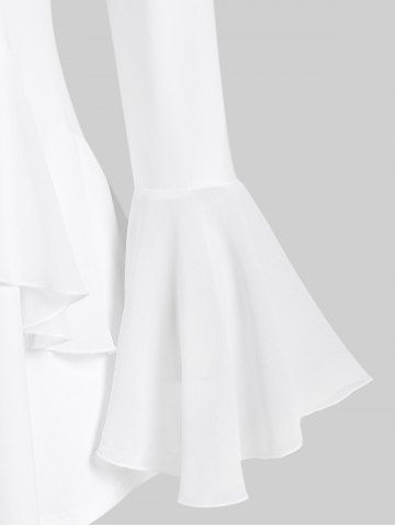 Plus Size Solid Flare Sleeves Flounce Tie Blouse