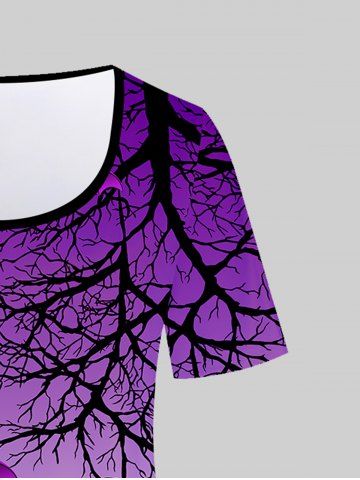 Plus Size Halloween Bat Tree Branch Print Ombre Tee