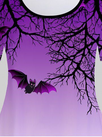 Plus Size Halloween Bat Tree Branch Print Ombre Tee