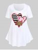 Plus Size Heart Stripes Leopard Printed Short Sleeves Tee -  