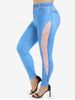 Plus Size 3D Colorblock Jeans Printed Skinny Leggings -  