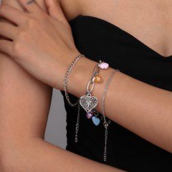 3 Pièces Bracelet Papillon Cœur Evidé - Argent 