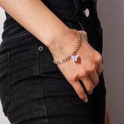 Bracelet Charmant Papillon Acrylique en Strass - Rose clair 