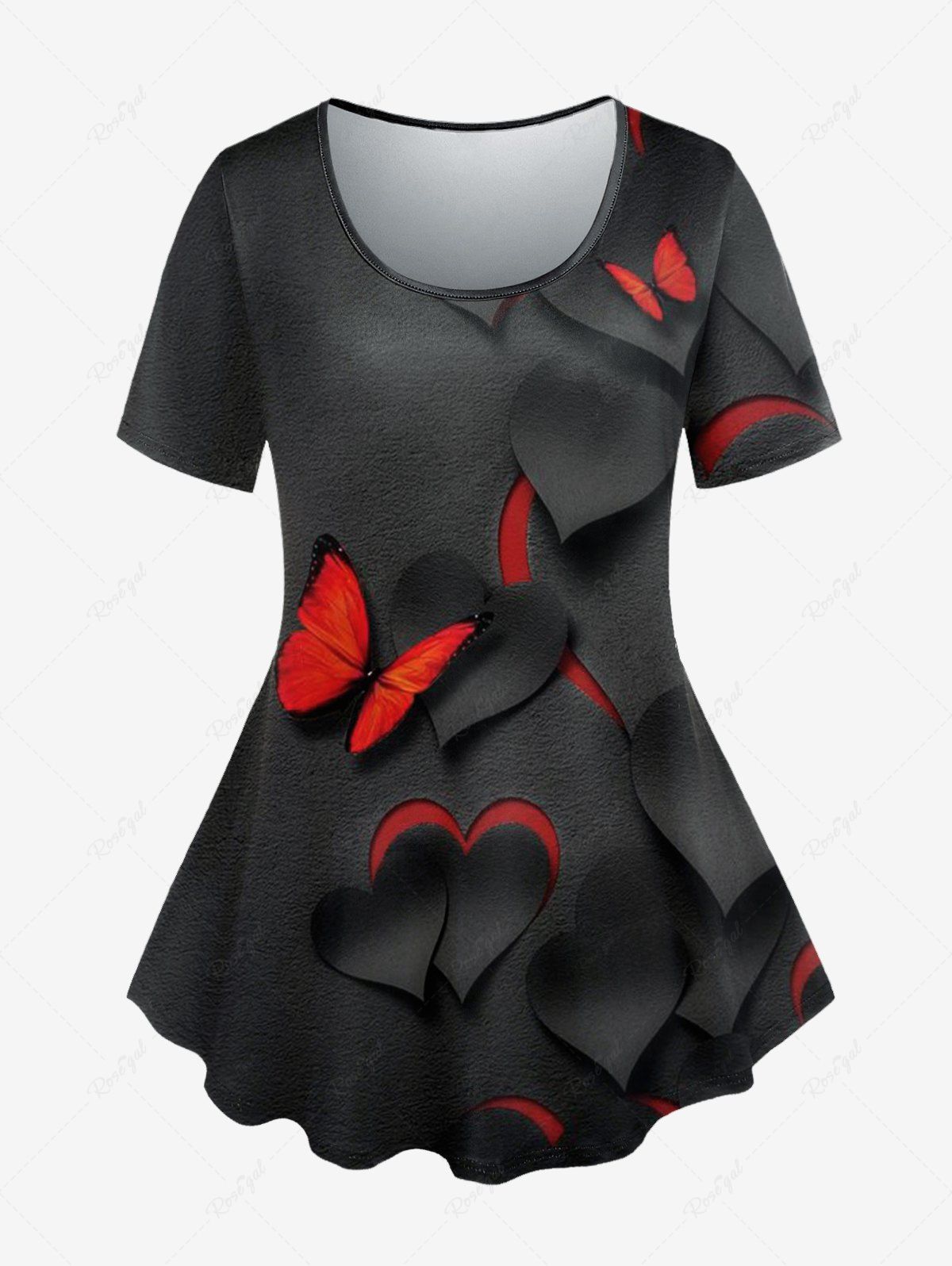 Chic Plus Size 3D Butterfly Heart Print T-shirt  