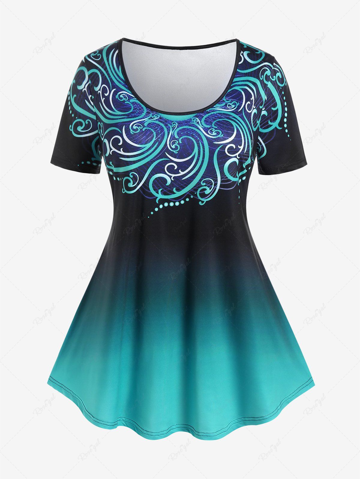 Fashion Plus Size Short Sleeve Ombre Color Printed T-shirt  