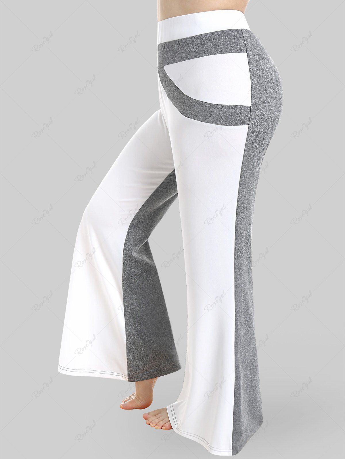 Outfits Plus Size High Waist Colorblock Bell Bottom Pants  