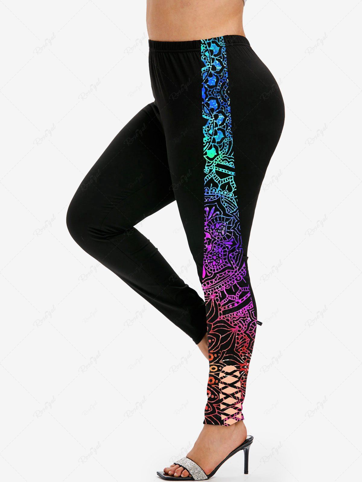 Outfits Plus Size Ethnic Printed High Rise Skinny Leggings  