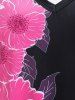 Robe Longueur à Genou Croisée à Imprimé Fleur de Grande Taille - Noir 1X | US 14-16
